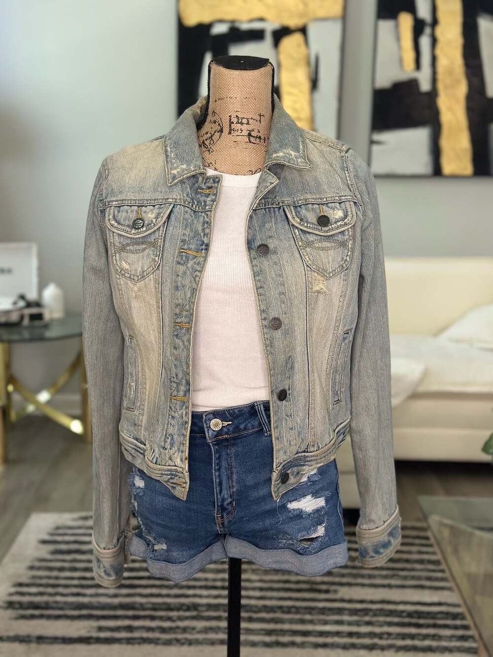Abercrombie & Fitch Denim Jacket Size L Distressed Light Wash
